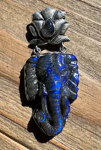 Labradorite: Sterling Silver and Elephant Head Pendant handmade
