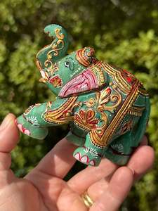 Green and Orange Aventurine mix Elephant, Hand Painted