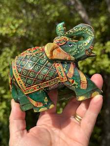 Animal Carvings: Green Aventurine Elephant, Hand Painted