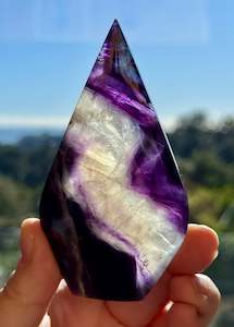 Fluorite: Rainbow Fluorite carved Flame 7