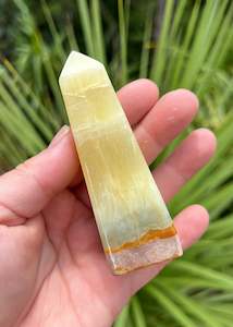Lemon and Banded Green Calcite Calcite Obelisk