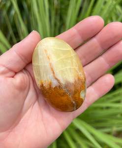 Lemon and Banded Green Calcite Calcite Palm Stone