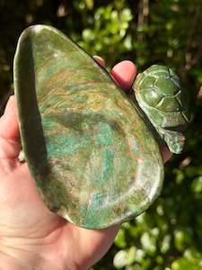 Verdite with Ruby Carved Bowl with a Turtle
