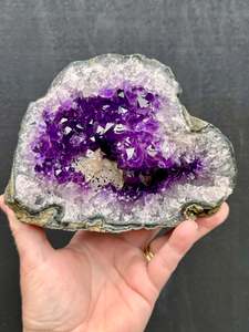 Amethyst: Uruguayan Amethyst Geode with Calcite Formation