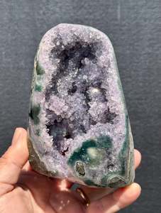Lilac Amethyst Wrap-Around Geode Cut Base with Green Agate Border 10
