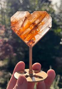 Heart: Golden Healer and Rose Girasol Quartz Faceted Heart on a stand