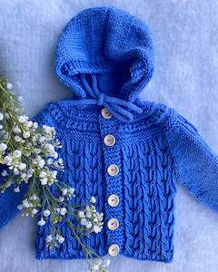Cardigan: "Cornflowers" relaxed fit merino hoodie (3-6m)