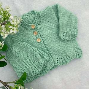 Gift Sets: "Poppy" hand knit merino baby cardigan & hat set