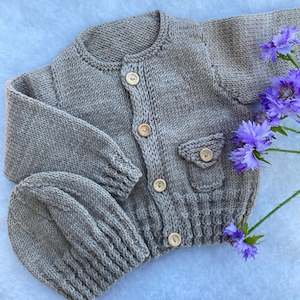 On Sale: "Boston" hand knit merino baby cardigan & hat set (6-9m)