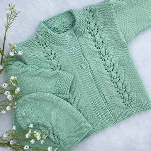 Gift Sets: "Abby" hand knit merino baby cardigan and hat set