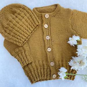 "Boston" merino cardigan & hat set (6-9m)