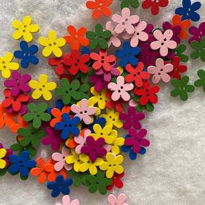 Mixed colour wooden flower buttons - pack of 25