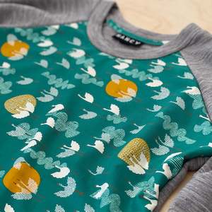 Cranes in Green Mid Layer