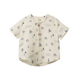 Bodysuits: Nature Baby - Short Sleeve Caravan Shirt - Atlantic Natural