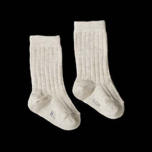 Socks: Nature Baby - Organic Cotton Rib Socks - Light Grey Marl