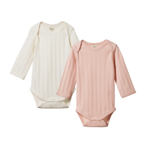 Baby Shower: Nature Baby - L/S Bodysuits Derby 2pk - Rose/Natural