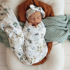 Snuggle Hunny - Organic Jersey Wrap + Top Knot Set - Eden