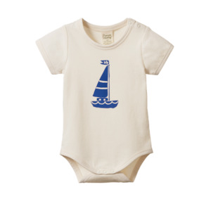 Bodysuits: Nature Baby - S/S Stretch Bodysuit - Sail Boat