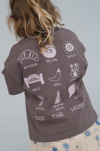 Bodysuits: Slowly Label - See The World Tee - Charcoal