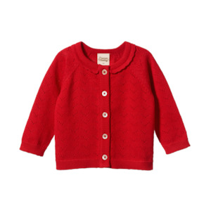 Jumpers Cardigans: Nature Baby - Piper Cardigan - Raspberry Red Pointelle