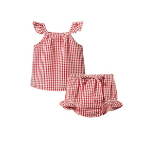 All In Ones Playsuits: Nature Baby - Petal Gingham Set - Red Check