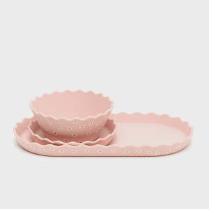 Silicone Bowl + Plate Set - Pink Daisy