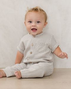 All In Ones Playsuits: Quincy Mae - Charlie Jumpsuit - Sage Gingham