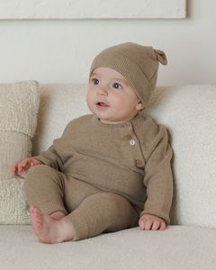 Quincy Mae - Wrap Knit Footie Romper - Heathered Mocha