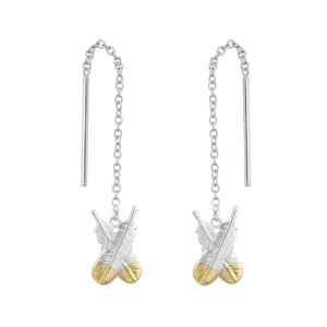 Crossed Feather Thread Earrings