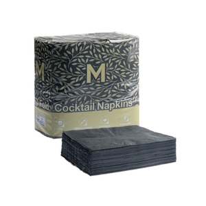 Black Cocktail Napkins 1/4 Fold, 2 Ply - Pack of 100