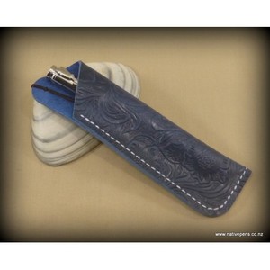 Accessories: Handmade Pen Sleeve Blue - Leather Patterned