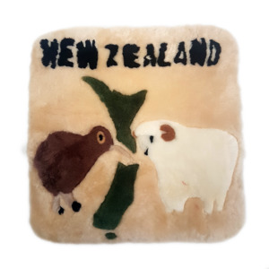 Auskin Short Wool Cushion Square - Kiwi and Sheep 45cm X 45cm