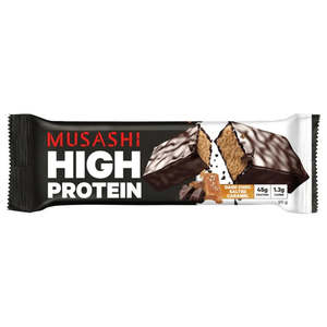 Food Bars: Musashi High Protein Dark Choc Salted Caramel Bar 90g (45g Protein)