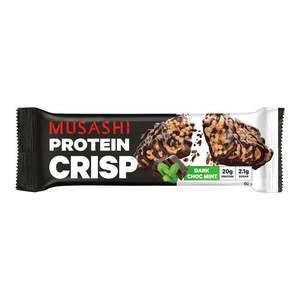 Food Bars: Musashi Protein Crisp Dark Choc Mint Bar 60g (21g Protein)