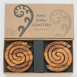 Products: Coasters – Fern & Paua – (110 x 100 mm) - Set of 4 - Naturally Wood