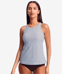 Products: Sunseeker Geomath Tankini Top Blue - Naturalwear NZ