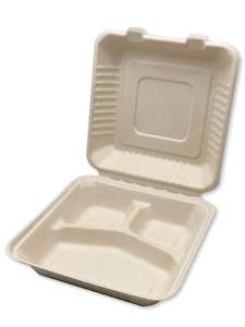Food Containers: 3 Comp Sugarcane Clamshell