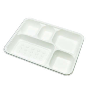 Plates Trays: 5 Comp Sugarcane Tray