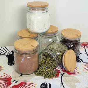 Preserving Canning Fermenting: 500ml Glass jar with Bamboo lid (Single $10.30 or set of 4 $37)