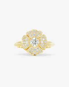 Rings: Romeo Flower Grand Pavé Ring Yellow Gold