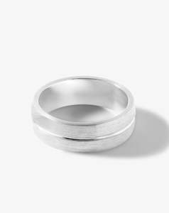 Mens Wedding Bands: Brushed Half Round Band with a Polished Track