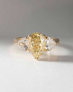 Yellow Diamond Pear with Heart Shaped Side Diamonds