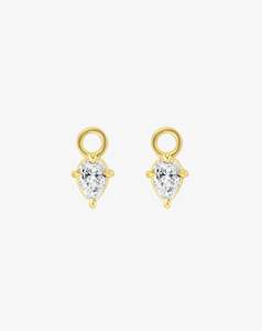 Boussole Huggie Charm Pair in Yellow Gold - Pear Diamond