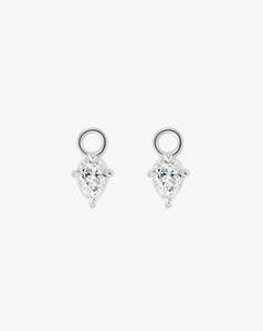 Boussole Huggie Charm Pair in White Gold - Pear Diamond
