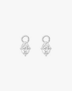 Boussole Huggie Charm Pair in White Gold - Oval Diamond
