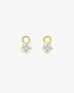 Boussole Huggie Charm Pair in Yellow Gold - Asscher Diamond
