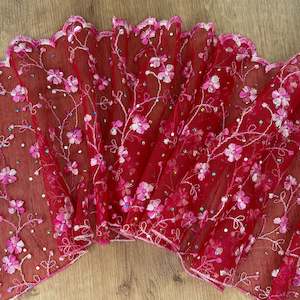 Embroidered Tulle: Embroidered Tulle ~ Red'n'Pink Floral (L+R)