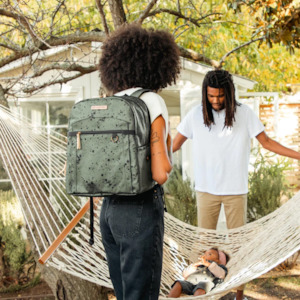 Nappy Bags: Petunia Pickle Bottom 2-in-1 Provisions Breast Pump & Diaper Bag Backpack in Olive Ink Blot