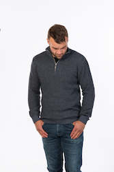 Mens Merino: NE338 TEXTURED HALF ZIP SWEATER