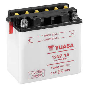 Batteries Mounts: 12N7-4A DG Battery with 0.64ltr acid pack Yuasa (12N74APK)